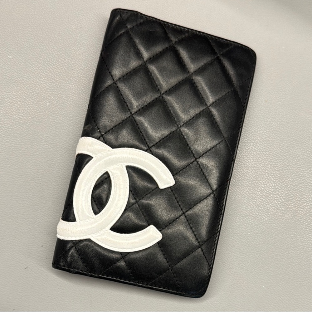 CHANEL Black and White Quilted Wallet